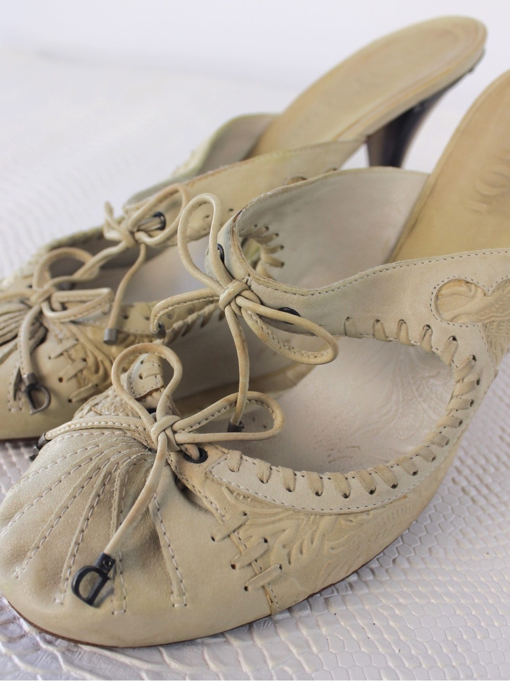 Dior Beige Leather Lace-Up Heeled Mules - Picture 1 of 6